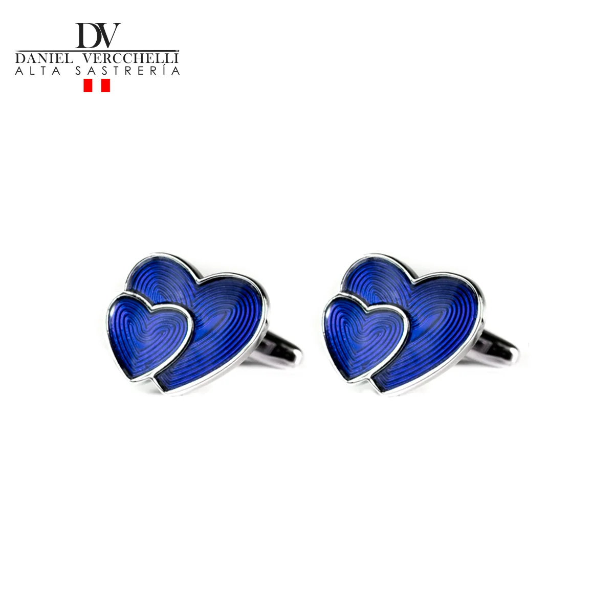 Gemelos Rhodium Plata corazones azul acero COD. G14000-75 1 G14000-75 Rodio Plata corazones, azul acero (3)