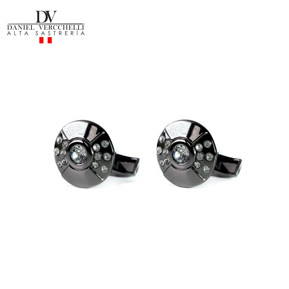 Gemelos Rhodium Plata cromada, circulo, plata crema con piedritas COD. G14000-82 1 G14000-82 Rodio Plata cromada, circulo, plata crema con piedritas (3)