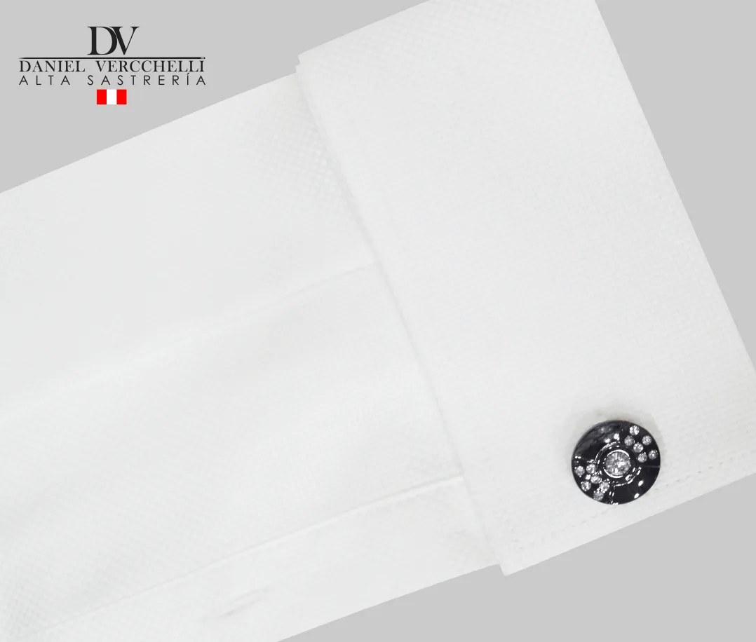 Gemelos Rhodium Plata cromada, circulo, plata crema con piedritas COD. G14000-82 3 G14000-82 Rodio Plata cromada, circulo, plata crema con piedritas