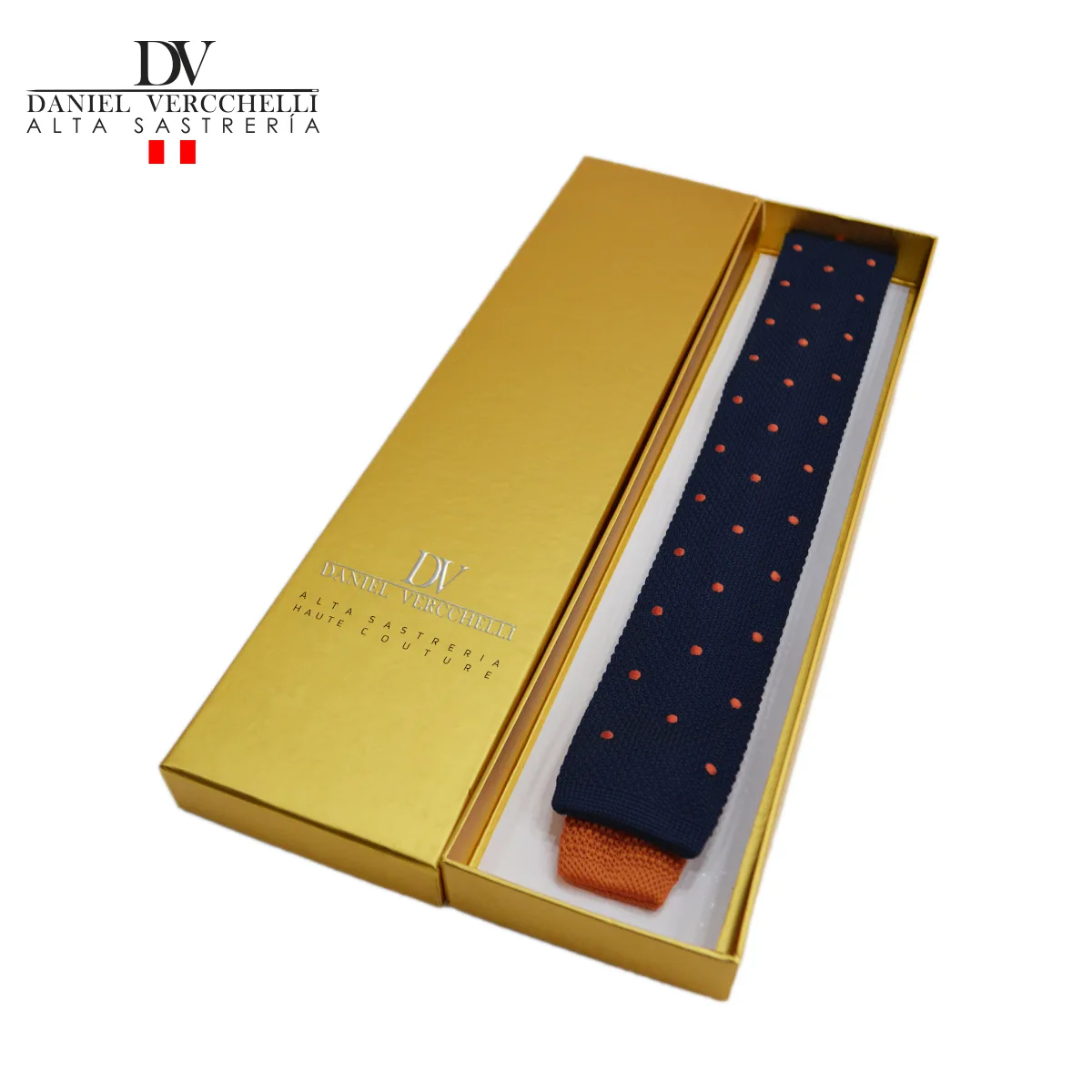 Corbata Ejecutiva Azul con bolitas anaranjado 2 corbata CL8900-16 AZUL CON BOLITAS ANARANJADO