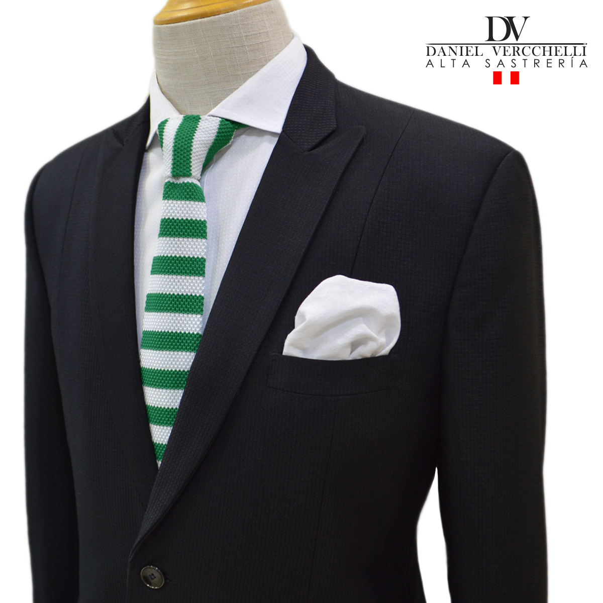 Corbata ejecutiva Verde con rayas blanco – Daniel Vercchelli – Alta  Sastreria