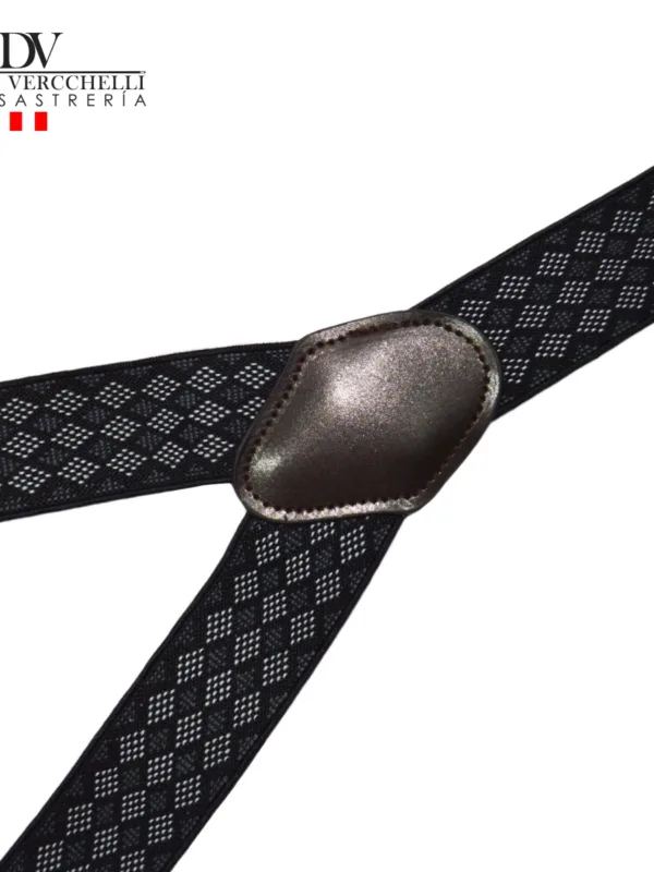 tirante T3G-7200-11 BROCADO NEGRO ROMBOS PLOMO Y BLAN