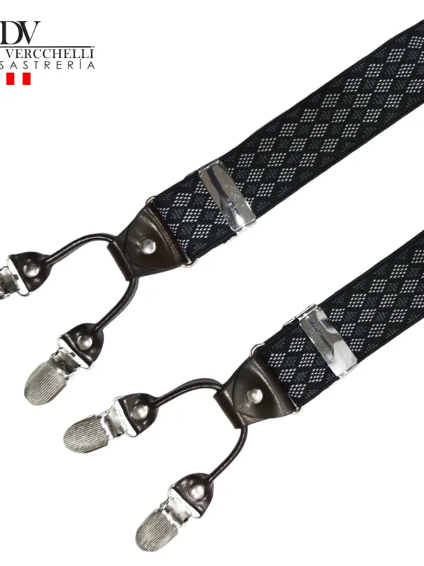 tirante T3G-7200-11 BROCADO NEGRO ROMBOS PLOMO Y BLANC