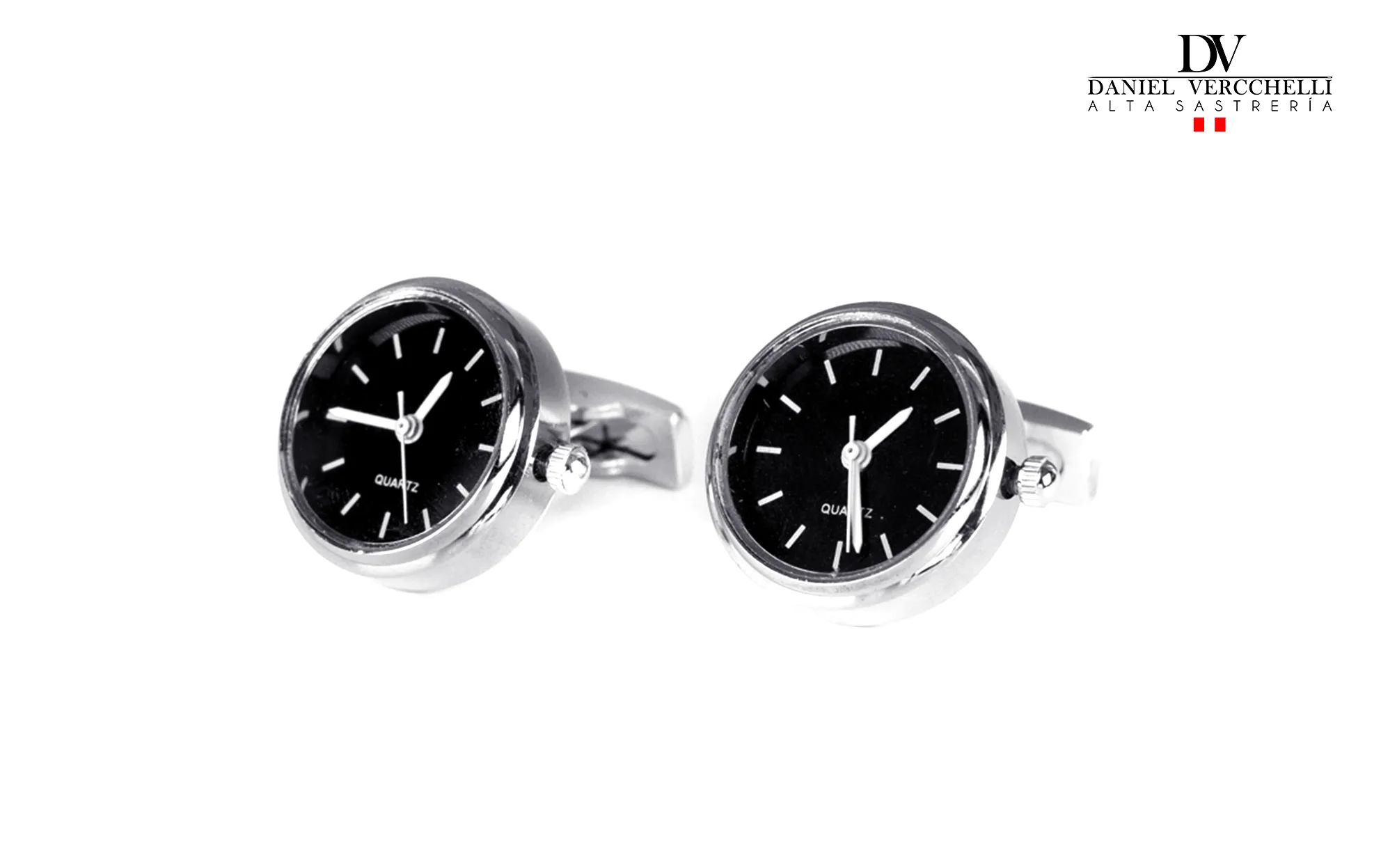 Gemelo Reloj | Colección Rhodium | Plata-Negro | COD. REI-2 1 RE1-7-